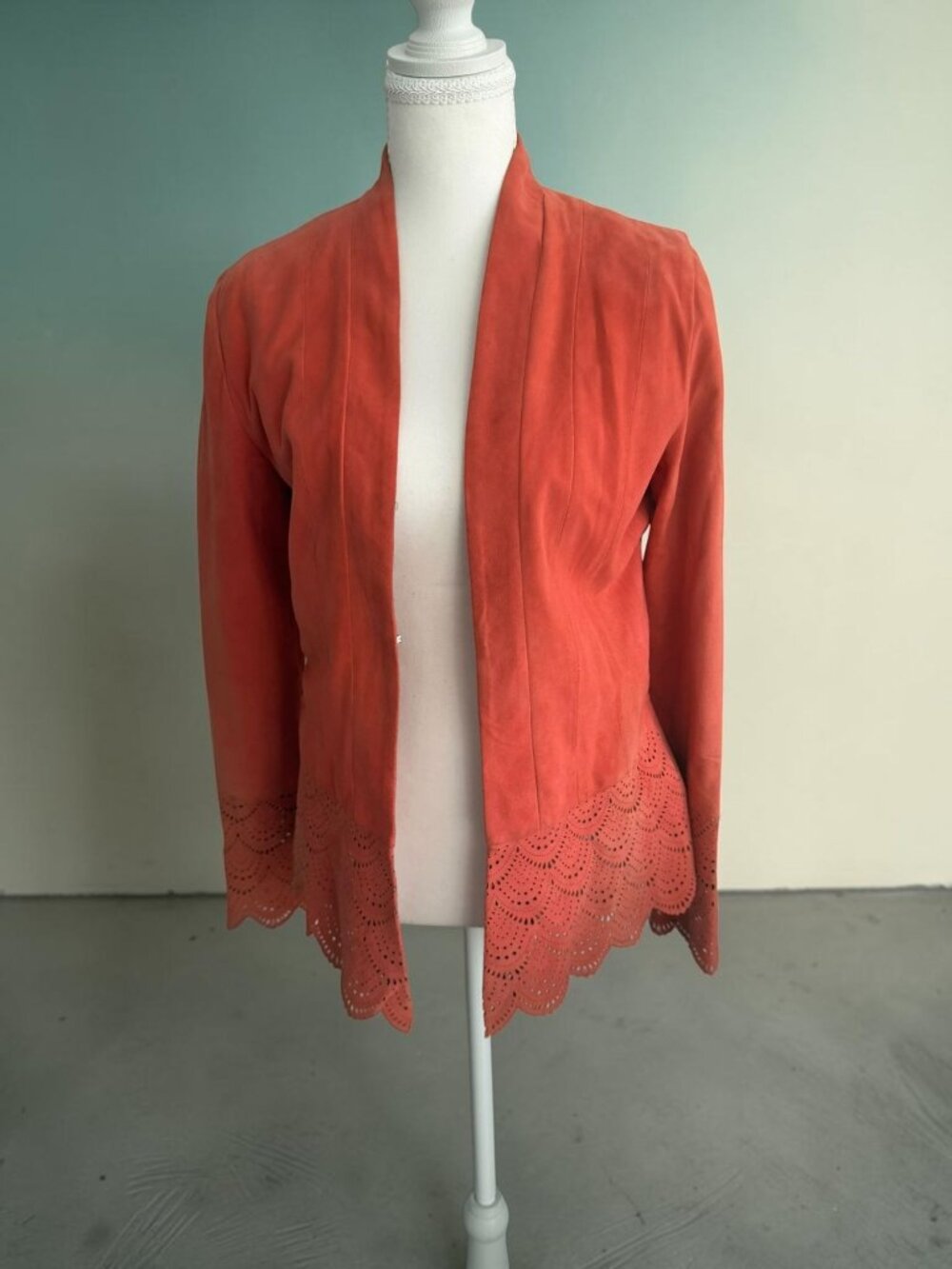 BAGATELLE Orange Eyelet Suede Leather Jacket Size Small